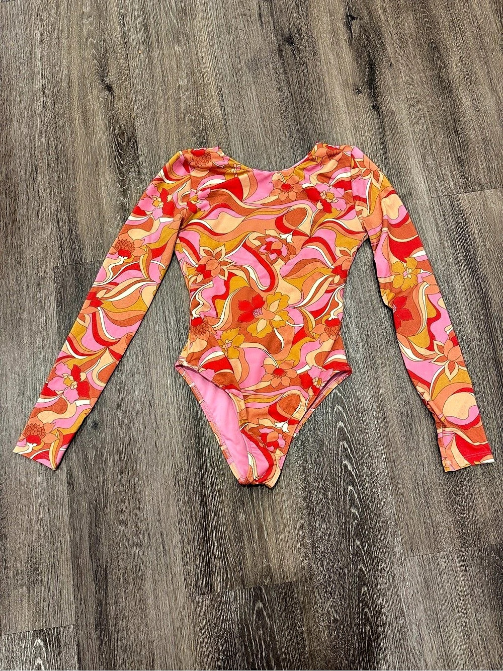 Billabong Peaceful Palms Long Sleeve One-Piece Swimsuit Pink & Orange